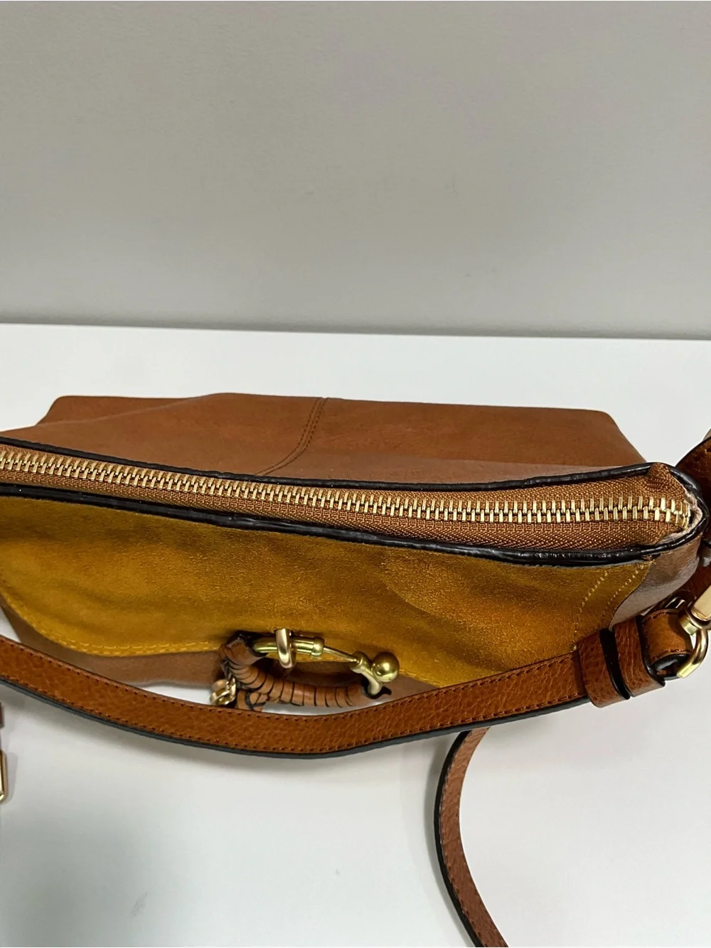 SEE BY CHLOÉ Joan Small Leather Suede Crossbody Bag Caramel Mustard Tan
